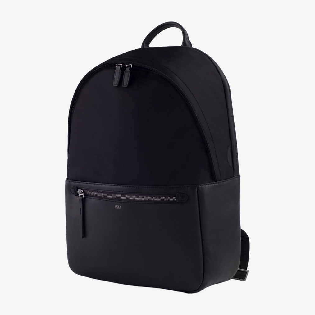 Square Black Leather Backpack 16 Macbook Capacity