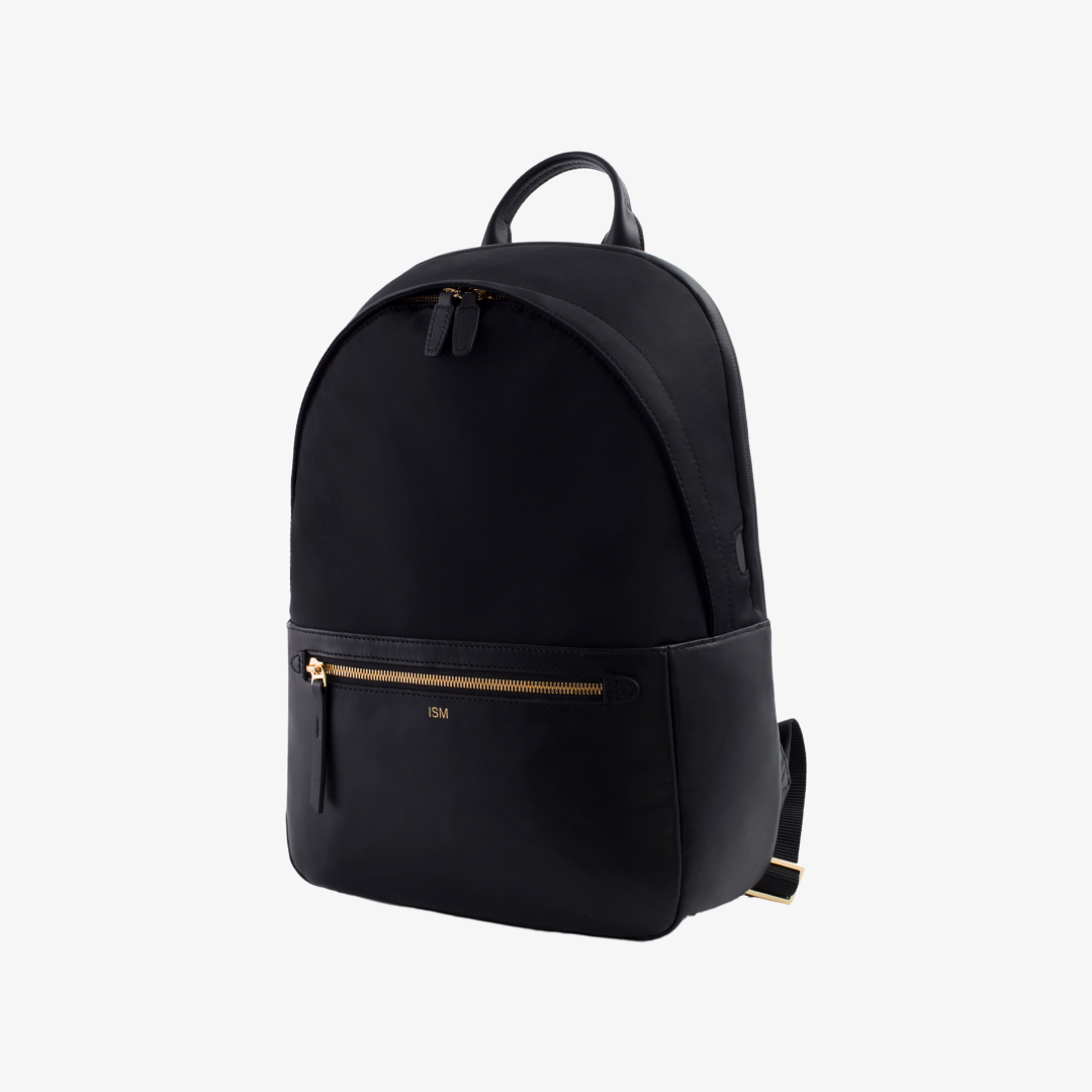 black leather backpack with gold zippers The Backpack