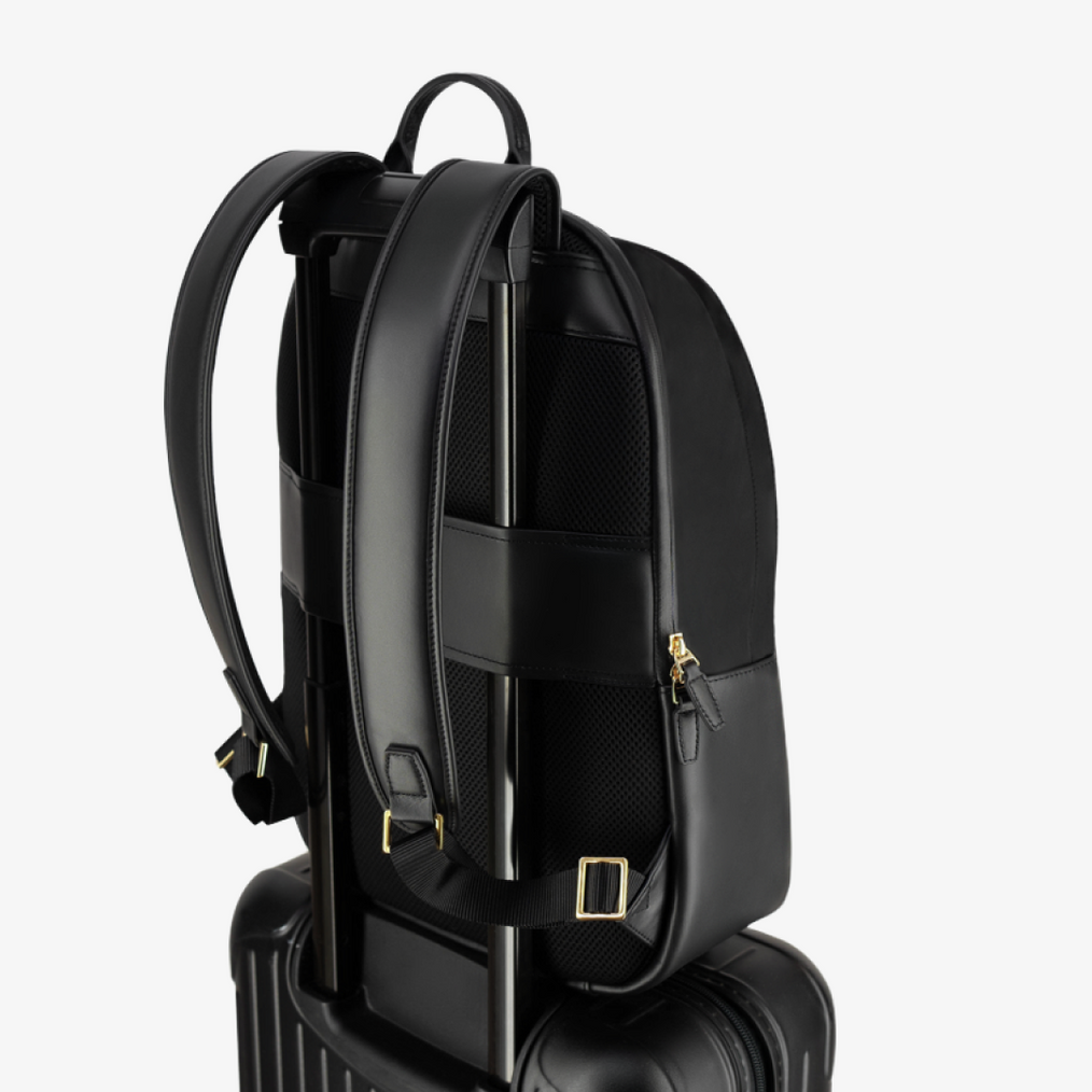 black leather backpack with gold zipper The Backpack